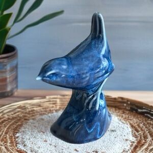 Vintage Guild Crafts Poole Blue Ceramic Wren Figurine England Mid Century Decor